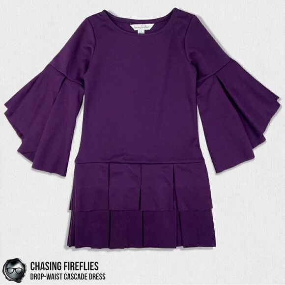 CHASING FIREFLIES CASCADE SLEEVE DROP WAIST DRESS IN AUBERGINE PURPLE GIRLS 4 - Picture 9 of 9
